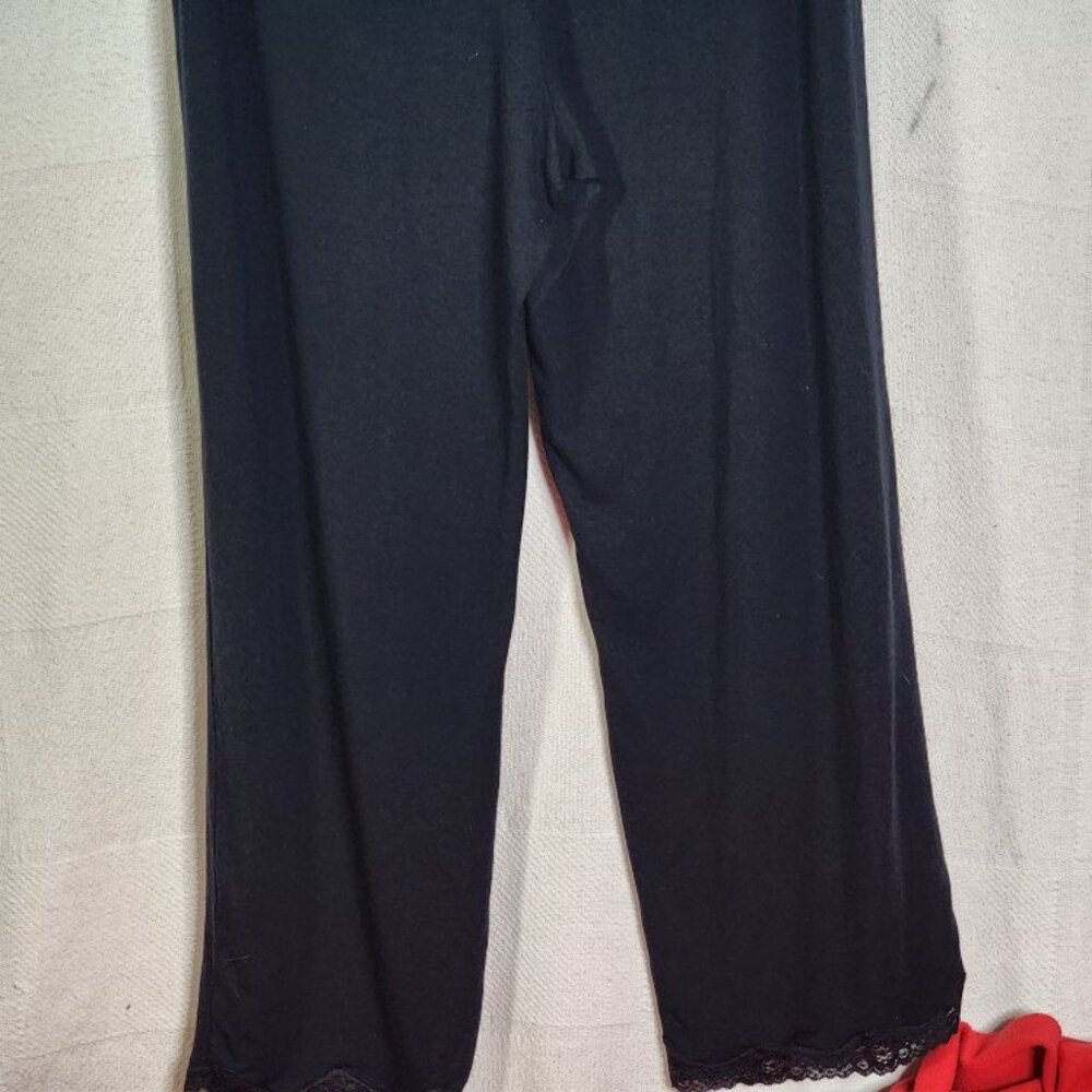 Adonna Black Modal Span Lace Hem Silk Adjustable Tie Waist Pajama Pants Size L - Picture 12 of 16